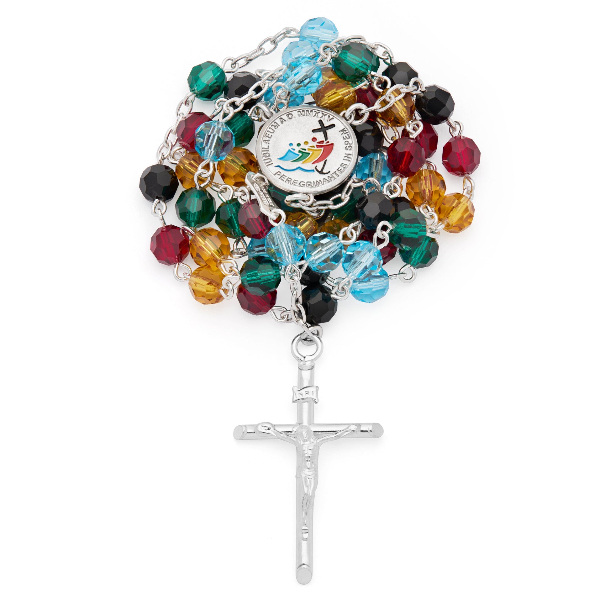 MONDO CATTOLICO ROMA Rosary 50 cm (19.69 in) / 68 cm (26.77 in) / 6 mm (0.24 in) Sterling Silver Jubilee 2025 Rosary with Crystal Beads