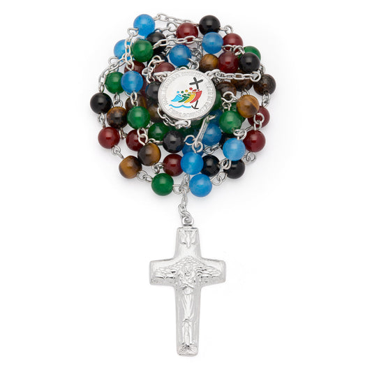 MONDO CATTOLICO ROMA Rosary 50 cm (19.69 in) / 68 cm (26.77 in) / 6 mm (0.24 in) Sterling Silver Jubilee 2025 Rosary with Semi-precious Stone Beads