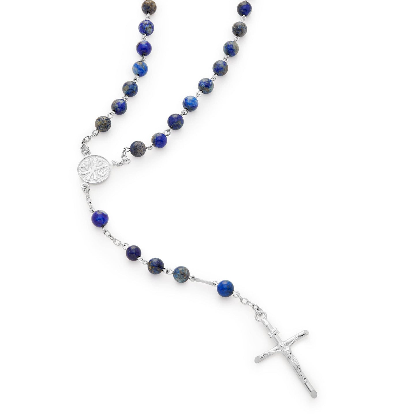 MONDO CATTOLICO Prayer Beads 51 Cm (20.07 in) / 6 mm (0.23 in) Sterling Silver Lapis Lazuli Rosary