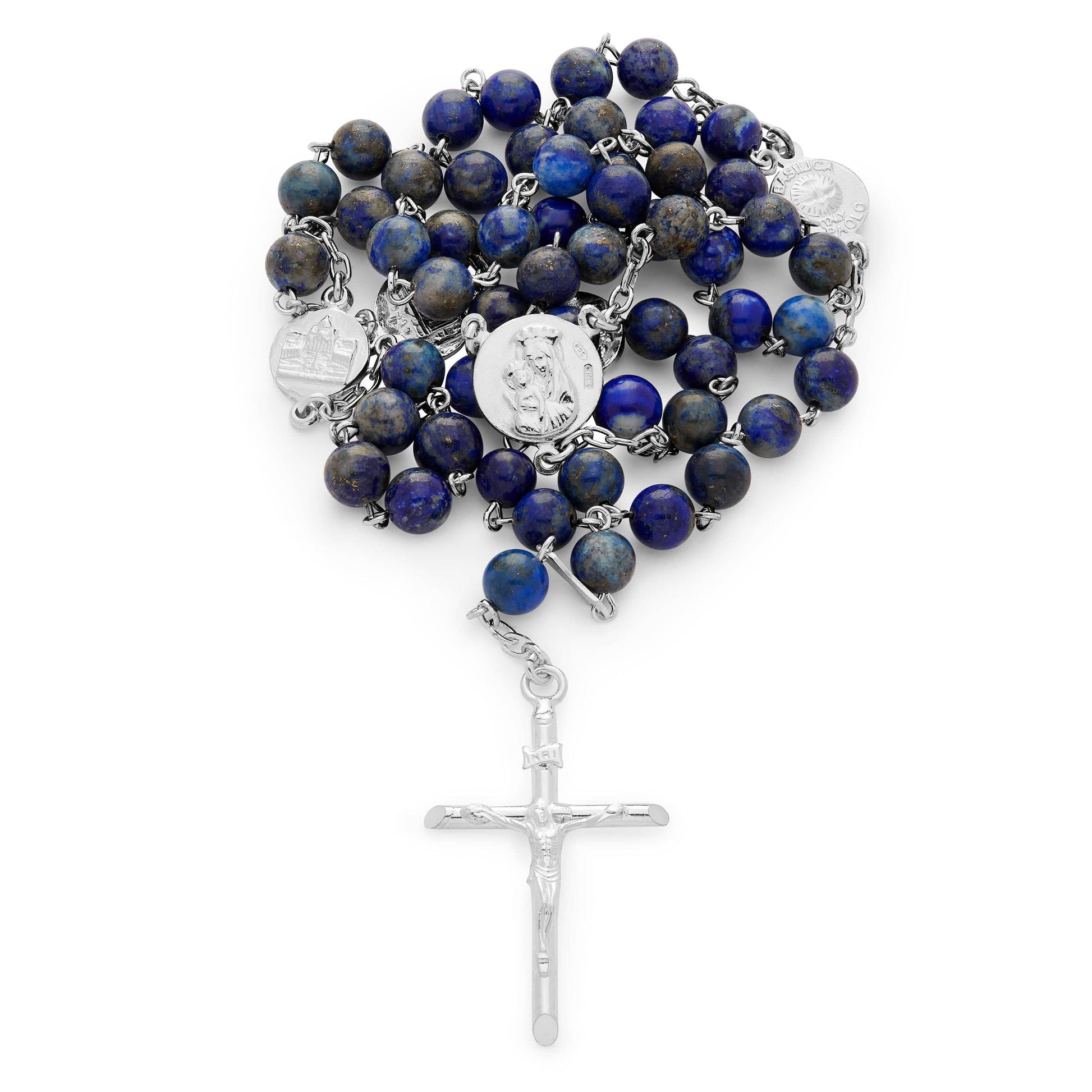 MONDO CATTOLICO Prayer Beads 51 Cm (20.07 in) / 6 mm (0.23 in) Sterling Silver Lapis Lazuli Rosary