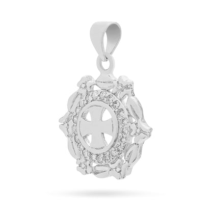 Mondo Cattolico Pendant 17 mm (0.67 in) Sterling Silver Medal Pendant With Greek Cross and Worked Frame