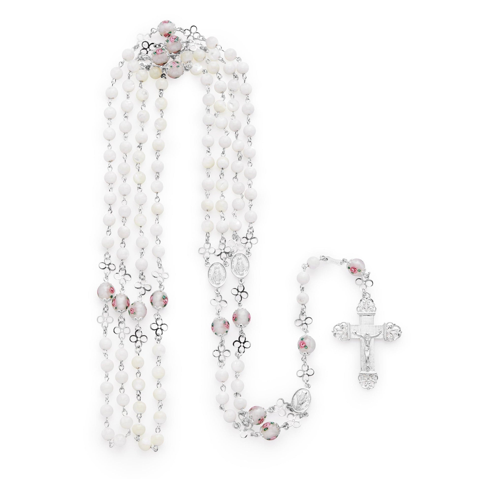MONDO CATTOLICO Prayer Beads 51 cm (20.07 in) / 4 mm (0.15 in) Sterling Silver Miraculous Mary Wedding Rosary