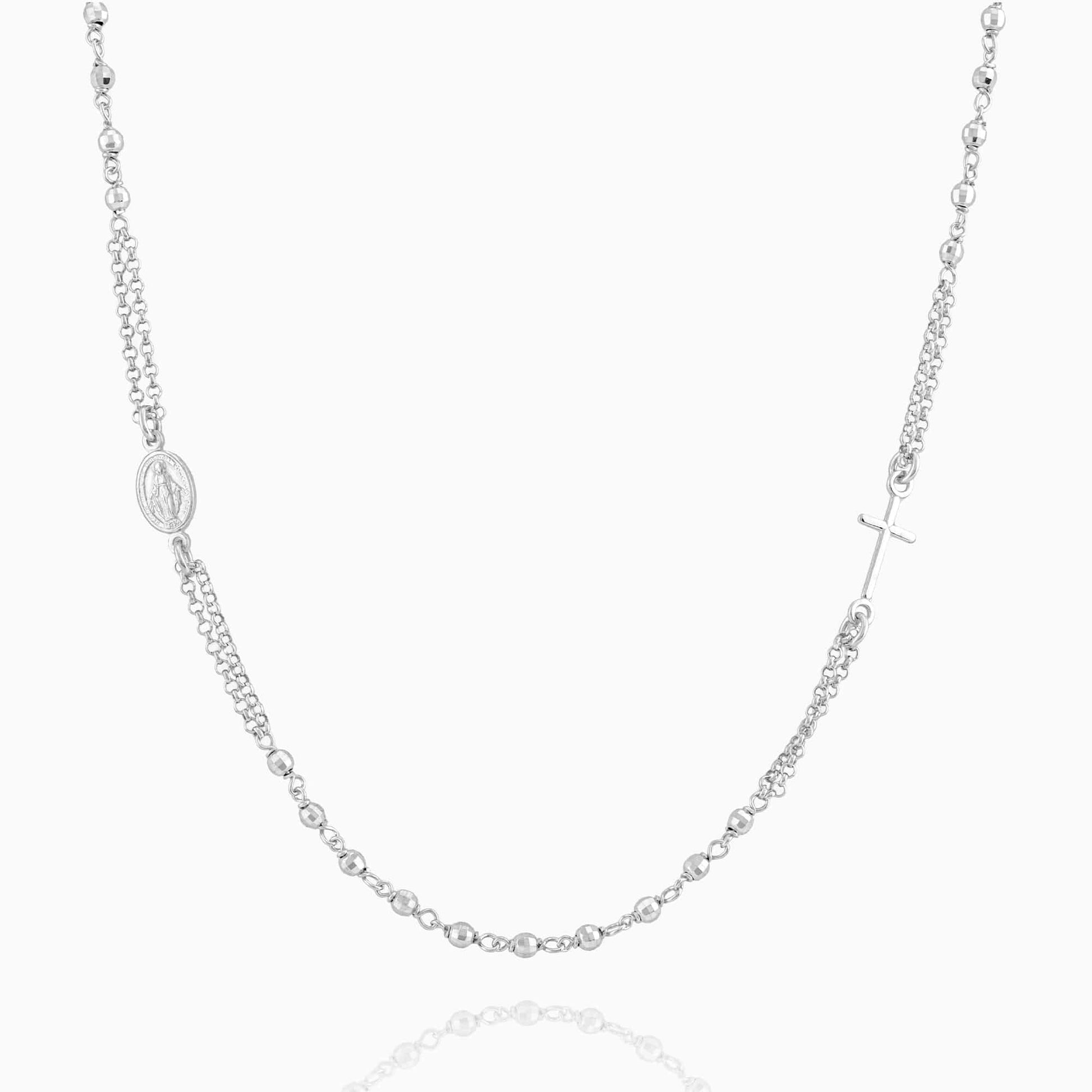 MONDO CATTOLICO Prayer Beads rhodium / Cm 46+5 (18.1 in+ 2) STERLING SILVER NECKLACE ROSARY WITH DISCO BEADS