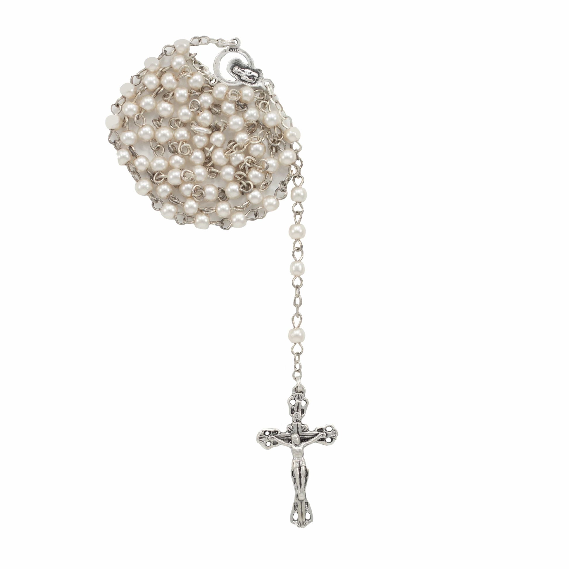 MONDO CATTOLICO Prayer Beads Sterling Silver Pearl Rosary Beads
