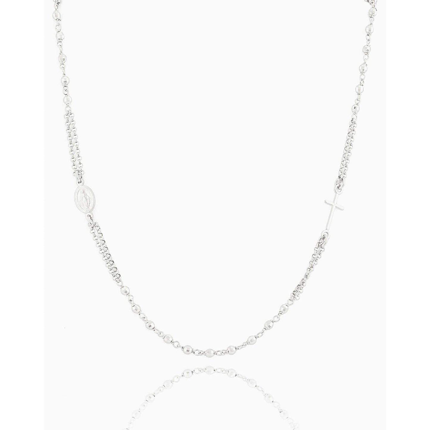 MONDO CATTOLICO Necklaces Rhodium / Cm 46 (18.1 in) STERLING SILVER PLATED 3 MM BEADS NECKLACE