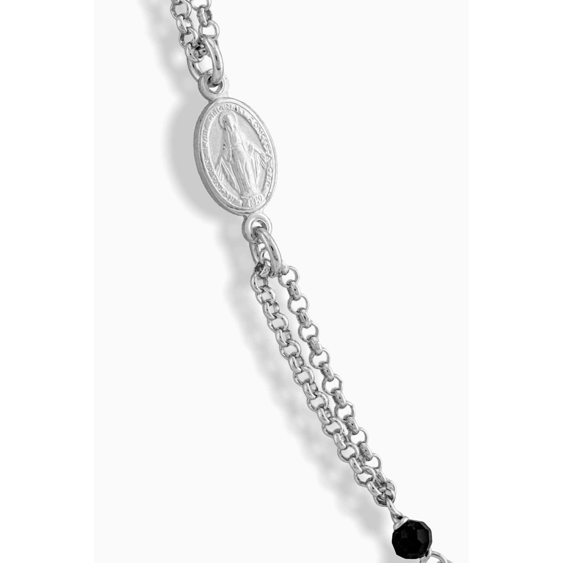 MONDO CATTOLICO Prayer Beads STERLING SILVER PLATED 3 MM BLACK BEADS NECKLACE