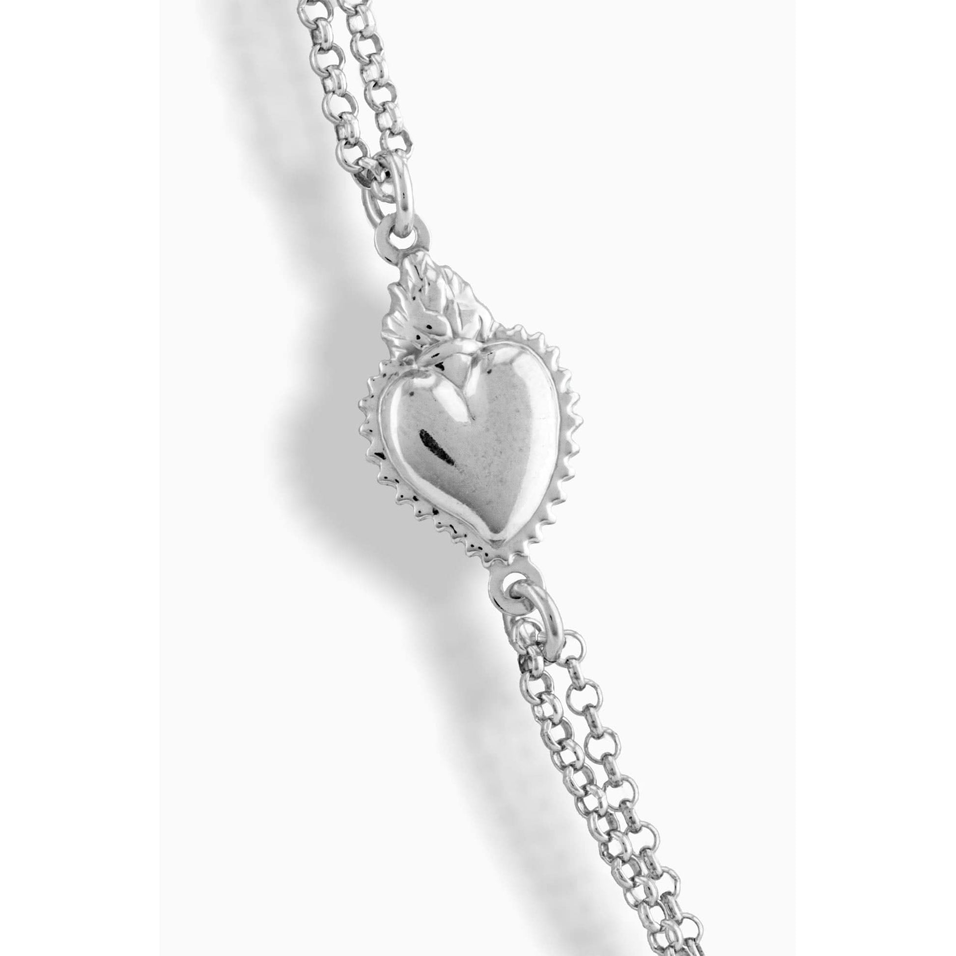 STERLING SILVER PLATED SACRED HEART MM BLACK BEADS NECKLACE