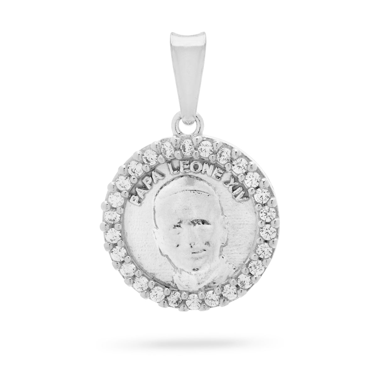 MONDO CATTOLICO ROMA Medal 16 mm (0.63 in) Sterling Silver Pope Leo XIV and Virgin Mary Medal with Cubic Zirconia