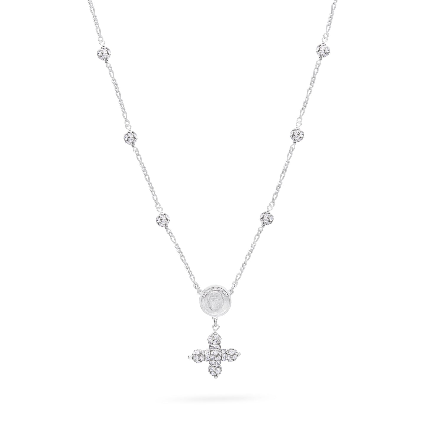 Mondo Cattolico Necklaces 28 cm (11.02 in) / 46 cm (18.11 in) / 6 mm (0.24 in) Sterling Silver Pope Leo XIV Necklace with Rhinestone Beads