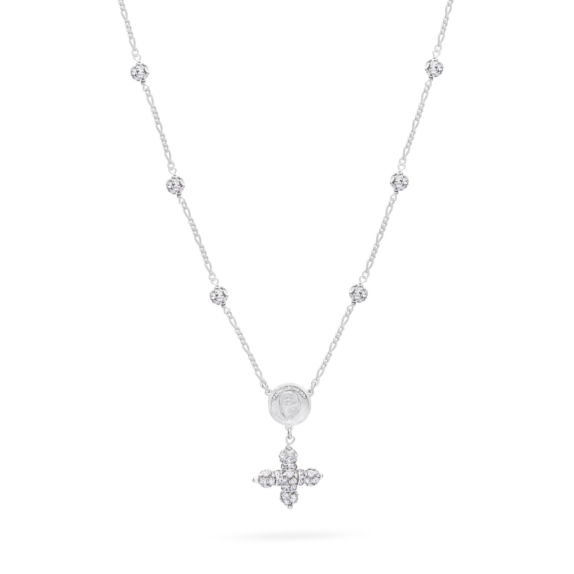 Mondo Cattolico Necklaces 28 cm (11.02 in) / 46 cm (18.11 in) / 6 mm (0.24 in) Sterling Silver Pope Leo XIV Necklace with Rhinestone Beads