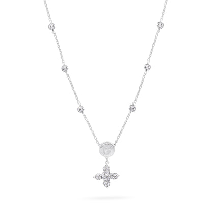 Mondo Cattolico Necklaces 28 cm (11.02 in) / 46 cm (18.11 in) / 6 mm (0.24 in) Sterling Silver Pope Leo XIV Necklace with Rhinestone Beads