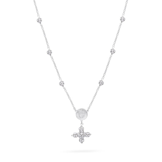 Mondo Cattolico Necklaces 28 cm (11.02 in) / 46 cm (18.11 in) / 6 mm (0.24 in) Sterling Silver Pope Leo XIV Necklace with Rhinestone Beads