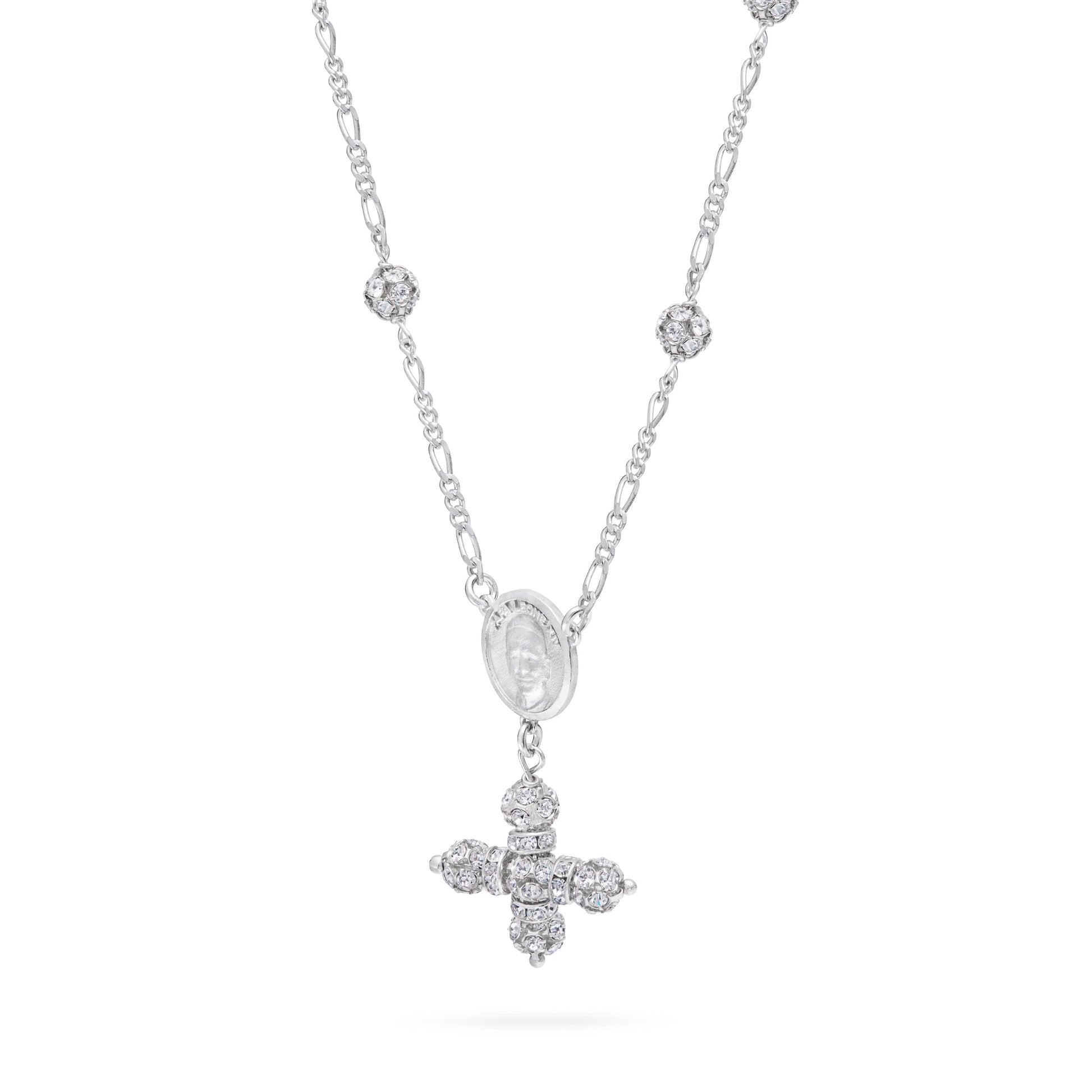 Mondo Cattolico Necklaces 28 cm (11.02 in) / 46 cm (18.11 in) / 6 mm (0.24 in) Sterling Silver Pope Leo XIV Necklace with Rhinestone Beads
