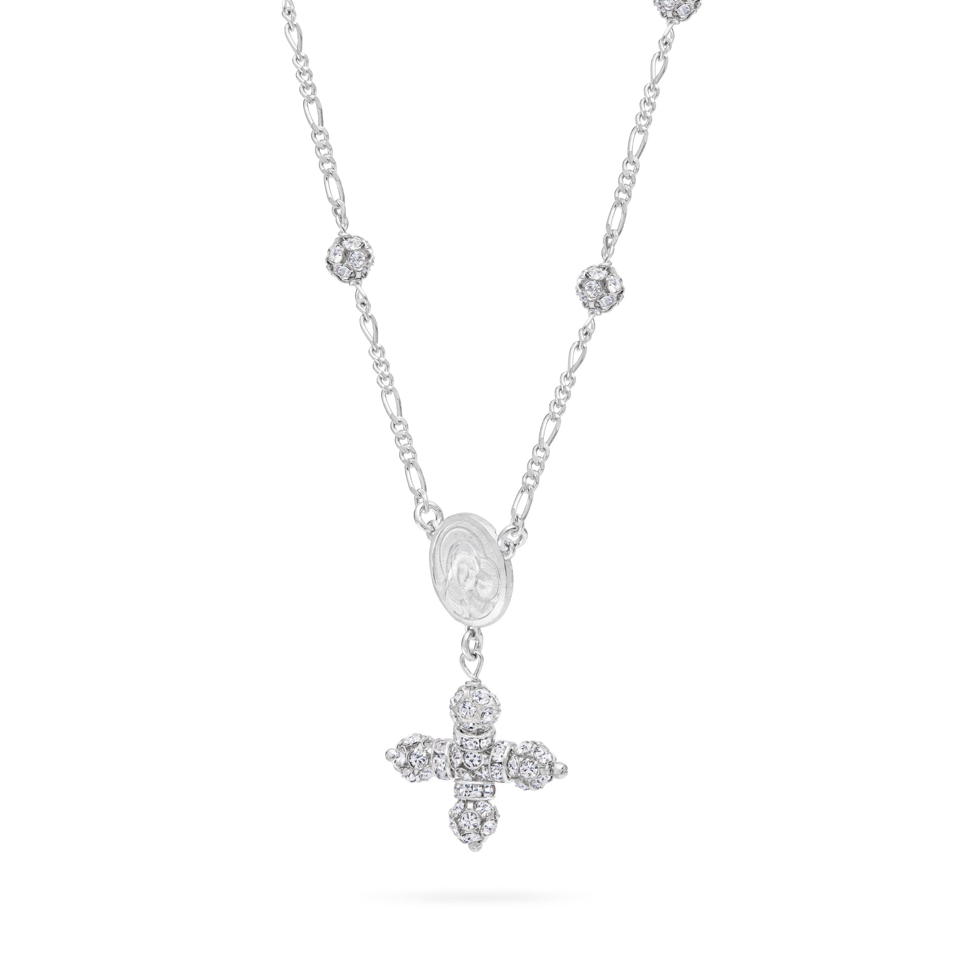 Mondo Cattolico Necklaces 28 cm (11.02 in) / 46 cm (18.11 in) / 6 mm (0.24 in) Sterling Silver Pope Leo XIV Necklace with Rhinestone Beads