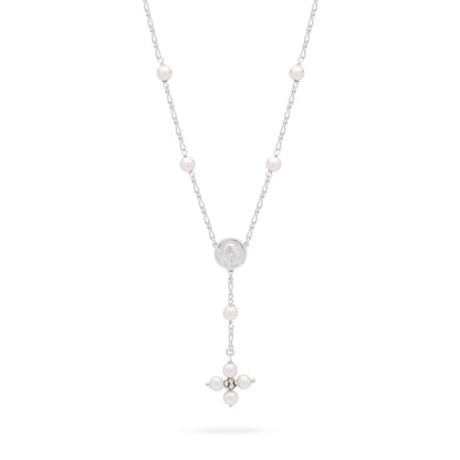 MONDO CATTOLICO ROMA Necklaces 28 cm (11.02 in) / 44 - 50 cm (17.32 - 19.69 in) / 6 mm (0.24 in) Sterling Silver Pope Leo XIV Necklace with White Pearl Beads
