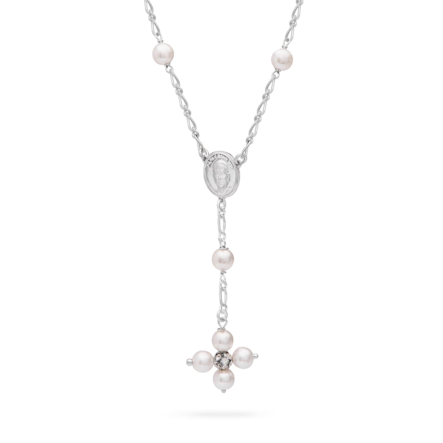 MONDO CATTOLICO ROMA Necklaces 28 cm (11.02 in) / 44 - 50 cm (17.32 - 19.69 in) / 6 mm (0.24 in) Sterling Silver Pope Leo XIV Necklace with White Pearl Beads