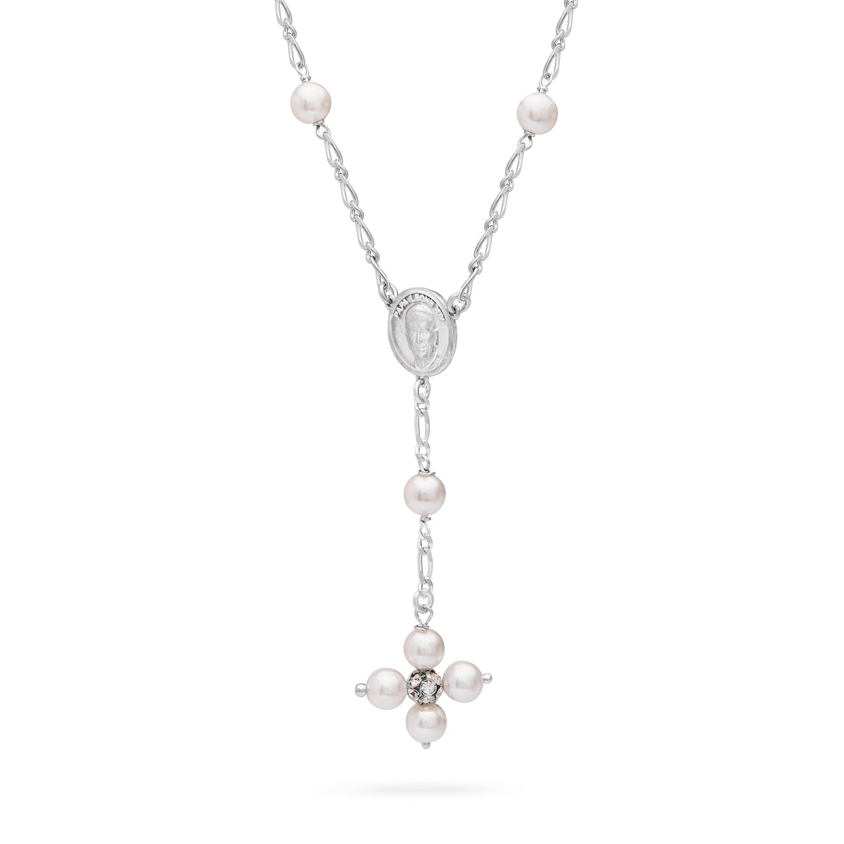 MONDO CATTOLICO ROMA Necklaces 28 cm (11.02 in) / 44 - 50 cm (17.32 - 19.69 in) / 6 mm (0.24 in) Sterling Silver Pope Leo XIV Necklace with White Pearl Beads