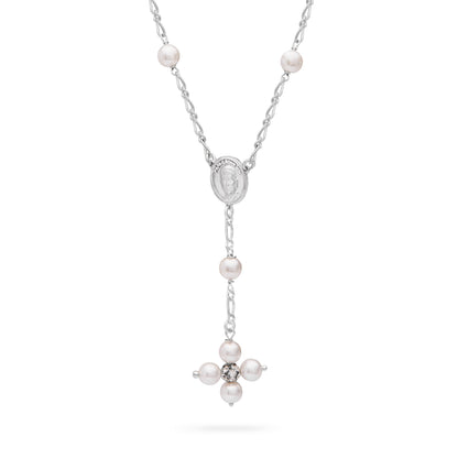 MONDO CATTOLICO ROMA Necklaces 28 cm (11.02 in) / 44 - 50 cm (17.32 - 19.69 in) / 6 mm (0.24 in) Sterling Silver Pope Leo XIV Necklace with White Pearl Beads