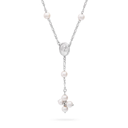 MONDO CATTOLICO ROMA Necklaces 28 cm (11.02 in) / 44 - 50 cm (17.32 - 19.69 in) / 6 mm (0.24 in) Sterling Silver Pope Leo XIV Necklace with White Pearl Beads