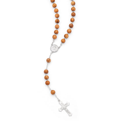 MONDO CATTOLICO ROMA Rosary 47 cm (18.50 in) / 64 cm (25.20 in) / 8 mm (0.31 in) Sterling Silver Pope Leo XIV Olive Wood Rosary