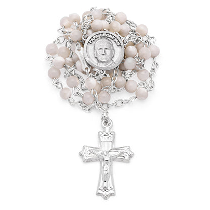MONDO CATTOLICO ROMA Rosary 28 cm (11.02 in) / 46 cm (18.11 in) / 6 mm (0.24 in) Sterling Silver Pope Leo XIV Rosary with Mother-of-Pearl