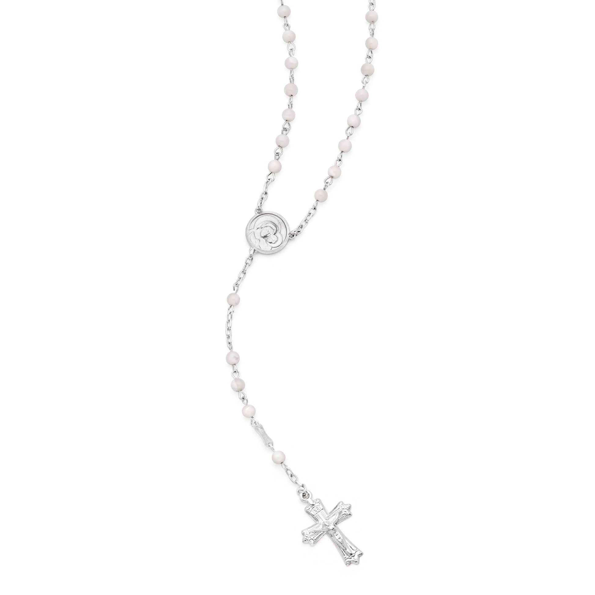 MONDO CATTOLICO ROMA Rosary 28 cm (11.02 in) / 46 cm (18.11 in) / 6 mm (0.24 in) Sterling Silver Pope Leo XIV Rosary with Mother-of-Pearl