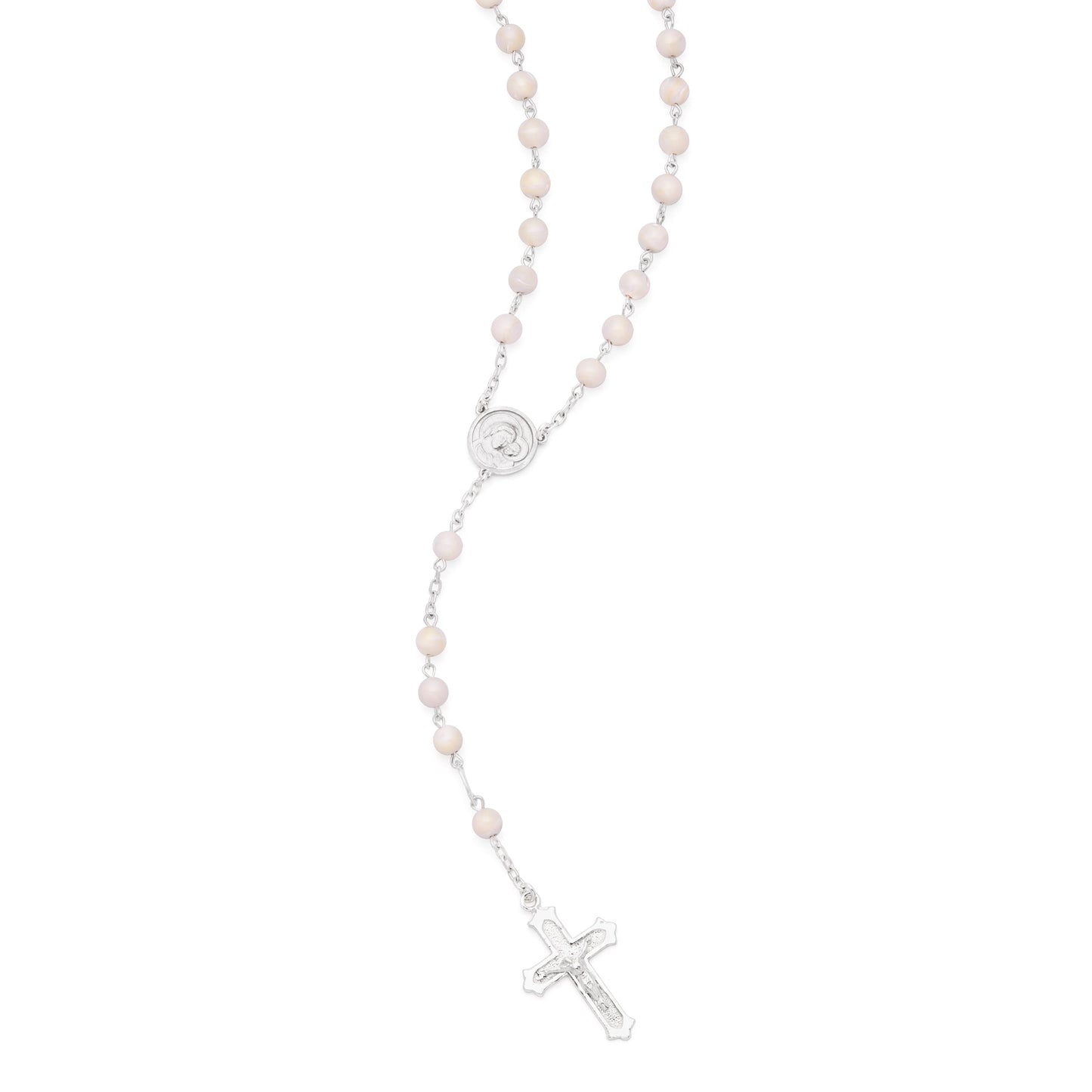 MONDO CATTOLICO ROMA Rosary 46 cm (18.11 in) / 66 cm (10.24 in) / 6 mm (0.24 in) Sterling Silver Pope Leo XIV Rosary with Mother-of-Pearl Beads