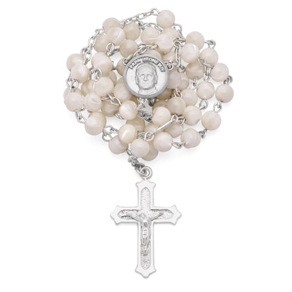MONDO CATTOLICO ROMA Rosary 46 cm (18.11 in) / 66 cm (10.24 in) / 6 mm (0.24 in) Sterling Silver Pope Leo XIV Rosary with Mother-of-Pearl Beads