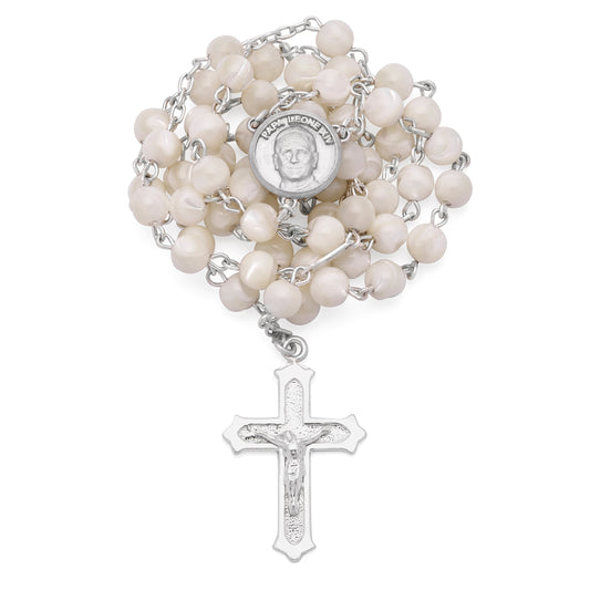 MONDO CATTOLICO ROMA Rosary 46 cm (18.11 in) / 66 cm (10.24 in) / 6 mm (0.24 in) Sterling Silver Pope Leo XIV Rosary with Mother-of-Pearl Beads