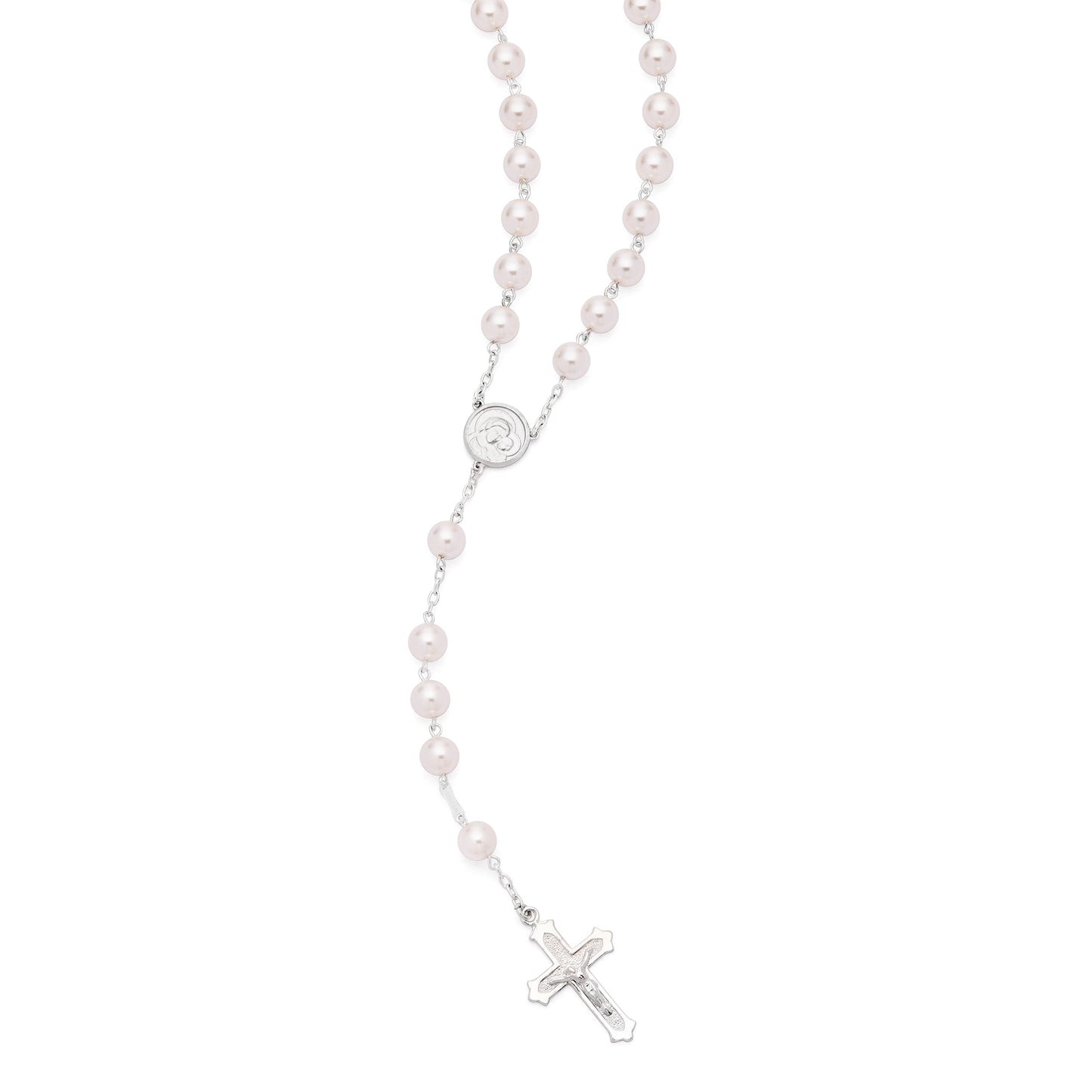 MONDO CATTOLICO ROMA Rosary 53 cm (20.87 in) / 76 cm (29.92 in) / 8 mm (0.31 in) Sterling Silver Pope Leo XIV Rosary with Pearl Beads