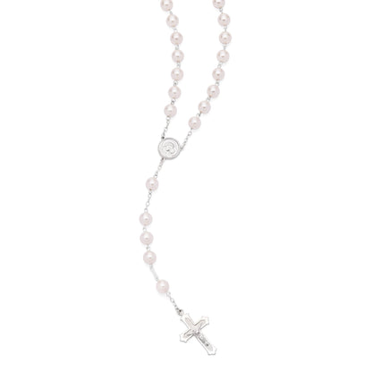 MONDO CATTOLICO ROMA Rosary 53 cm (20.87 in) / 76 cm (29.92 in) / 8 mm (0.31 in) Sterling Silver Pope Leo XIV Rosary with Pearl Beads