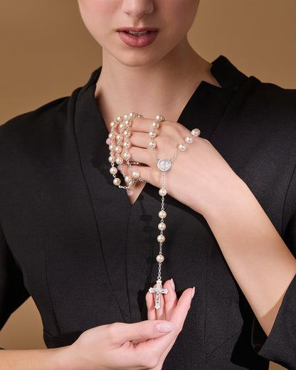 MONDO CATTOLICO ROMA Rosary 53 cm (20.87 in) / 76 cm (29.92 in) / 8 mm (0.31 in) Sterling Silver Pope Leo XIV Rosary with Pearl Beads