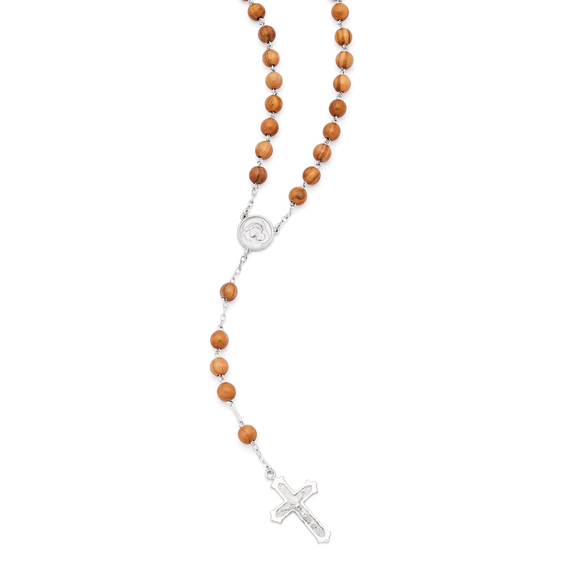 MONDO CATTOLICO ROMA Rosary 46 cm (18.11 in) / 62 cm (24.41 in) / 7 mm (0.28 in) Sterling Silver Pope Leo XIV Rosary with Small Olive Wood Beads