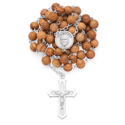 MONDO CATTOLICO ROMA Rosary 46 cm (18.11 in) / 62 cm (24.41 in) / 7 mm (0.28 in) Sterling Silver Pope Leo XIV Rosary with Small Olive Wood Beads