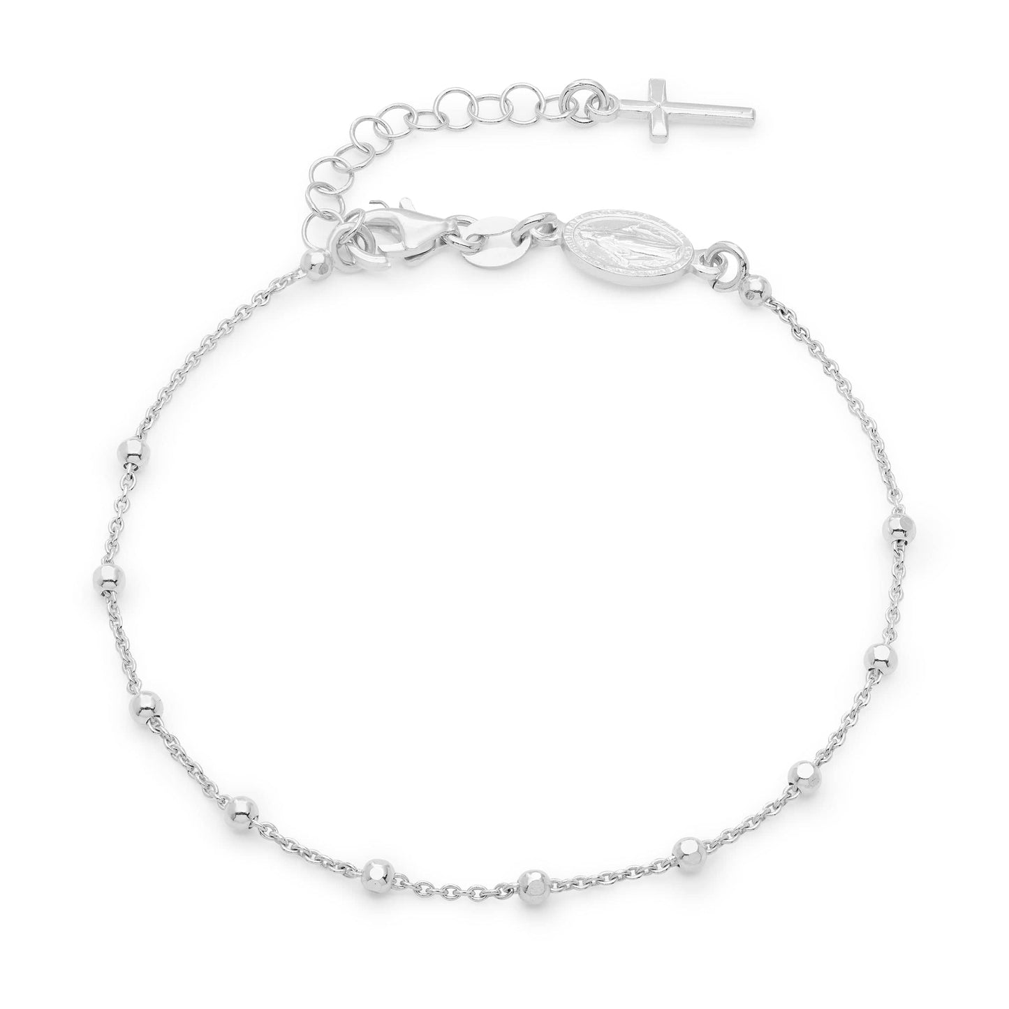 MONDO CATTOLICO Prayer Beads 22 Cm (8.7 in) / 2 mm (0.07 in) Sterling Silver Rosary Bracelet