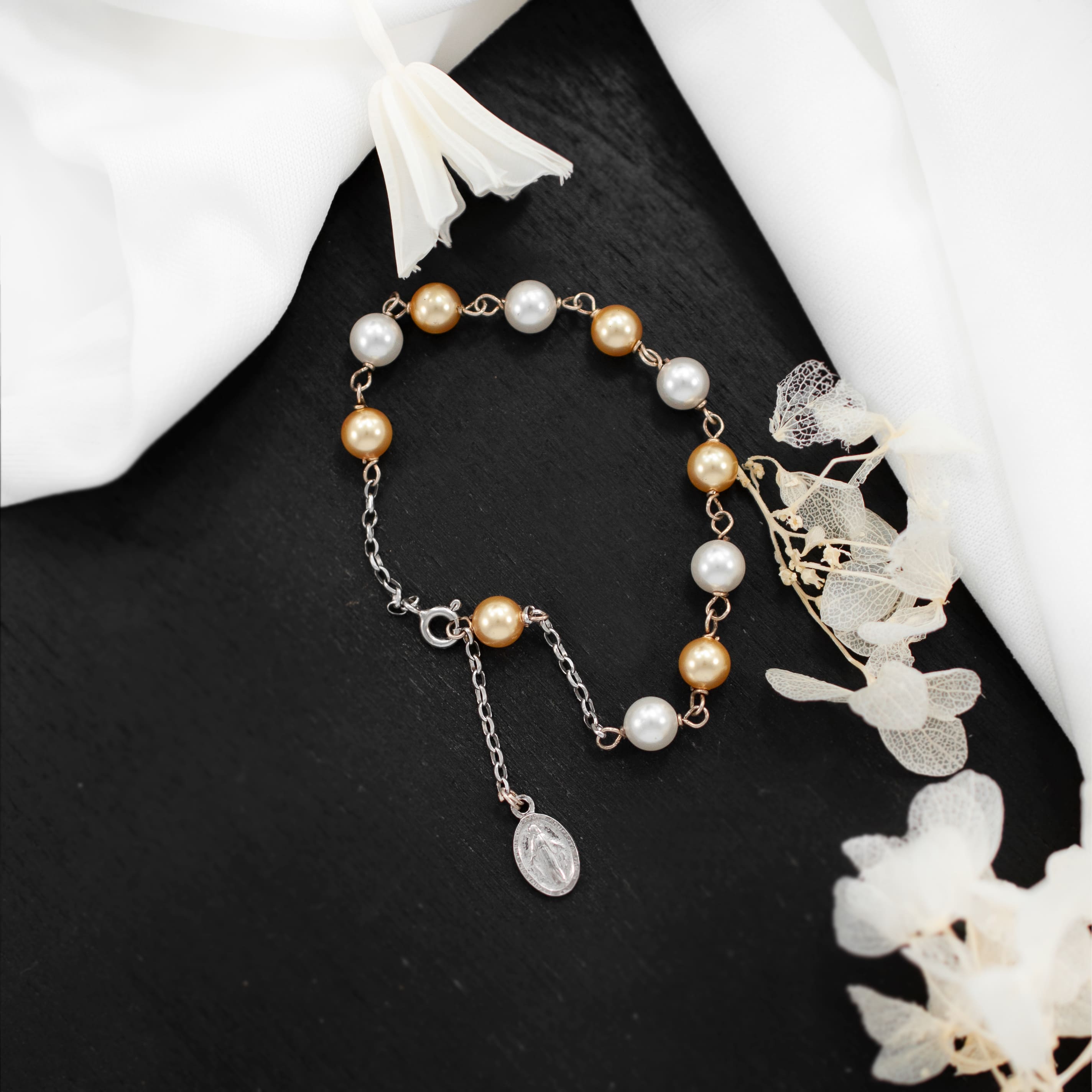 Black & White Bead Rosary Bracelet - Men – Catholic Mercy