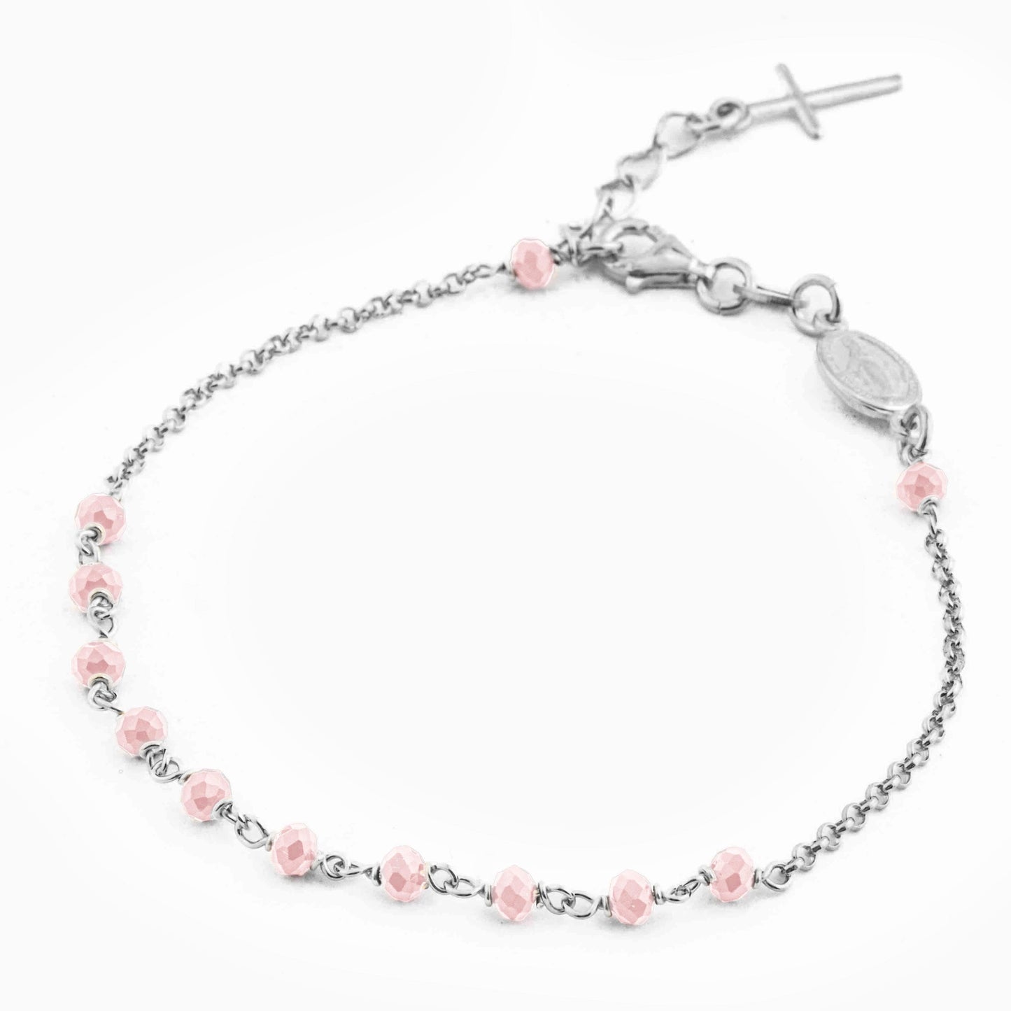 MONDO CATTOLICO Prayer Beads STERLING SILVER ROSARY BRACELET WITH MIRACULOUS MEDAL AND CROSS FACETED BEADS