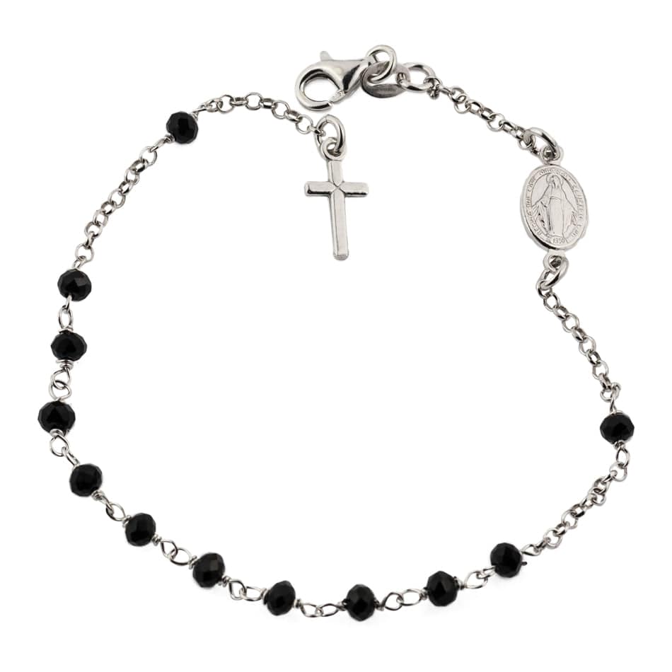 MONDO CATTOLICO Prayer Beads Sterling Silver Rosary Bracelet with Miraculous Medal in Faceted Crystal