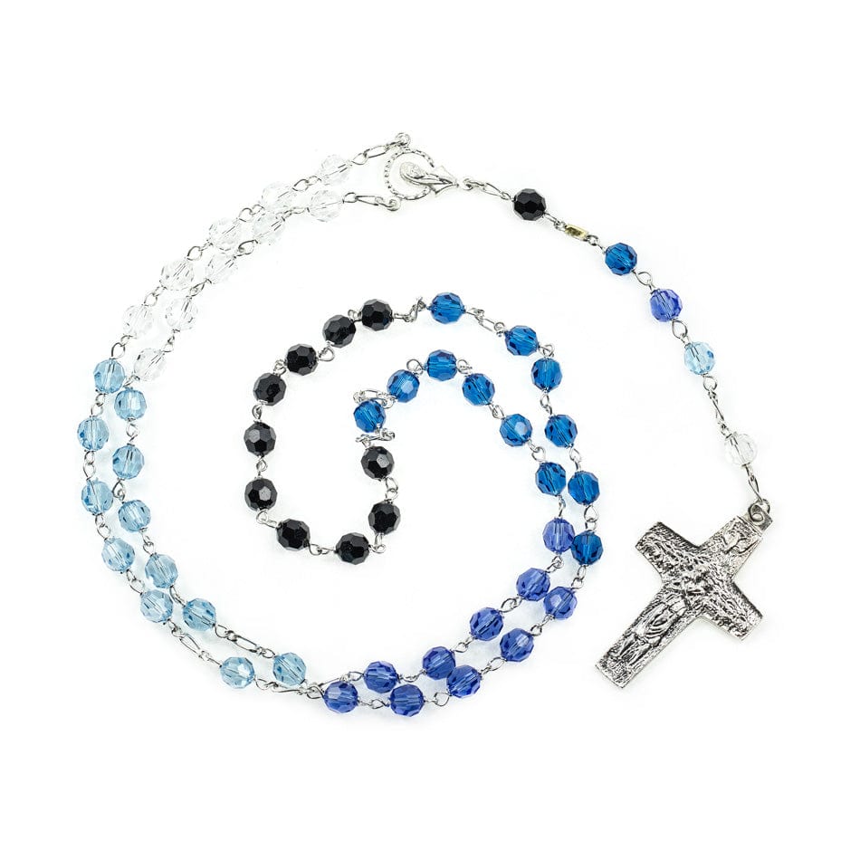 MONDO CATTOLICO Prayer Beads 47 cm (18.5 in) / 6 mm (0.23 in) Sterling Silver Rosary in Blue Shades Crystal Beads