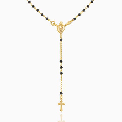 MONDO CATTOLICO Prayer Beads Gold / Cm 46 (18.1 in) Sterling Silver Rosary Sacred Heart 2mm Black Beads