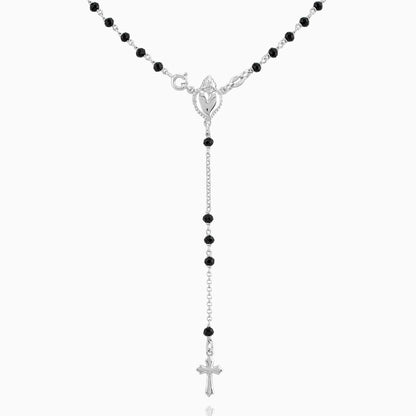 MONDO CATTOLICO Prayer Beads Rhodium / Cm 46 (18.1 in) STERLING SILVER ROSARY SACRED HEART 3MM BLACK BEADS
