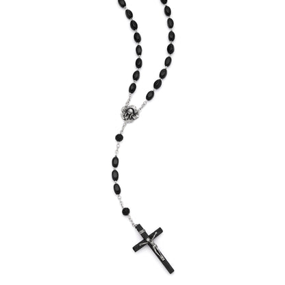 Mondo Cattolico 54 cm (20.47 in) / 70 cm (27.56 in) / 8x4 mm (0.31x0.16 in) Sterling Silver Rosary with Black Coconut Wood Beads