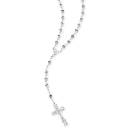 MONDO CATTOLICO ROMA Prayer Beads 56 cm (22.05 in) / 78 cm (30.71 in) / 4 mm (0.16 in) Sterling Silver Rosary with Faceted Clear Crystal Beads and Rhinestone Rondelles