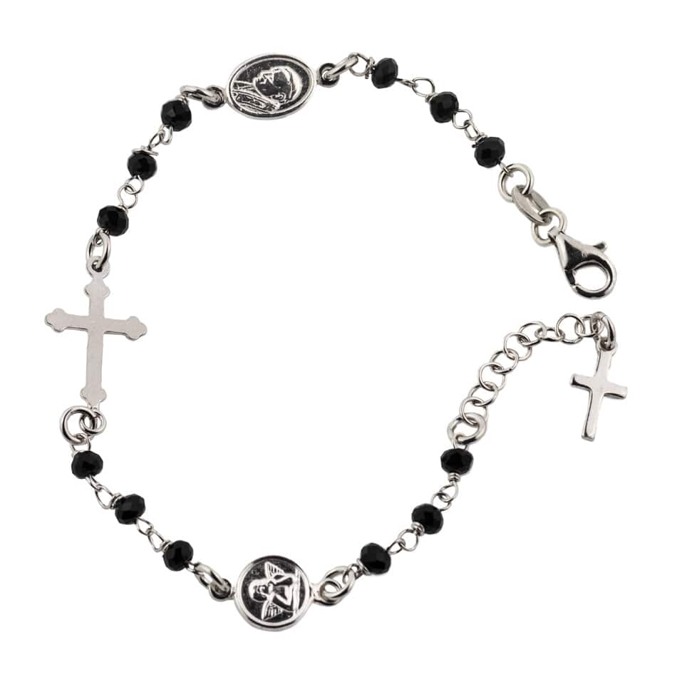 MONDO CATTOLICO Adjustable Sterling Silver Saint John Paul II Bracelet in Faceted Crystal with Sideways Cross