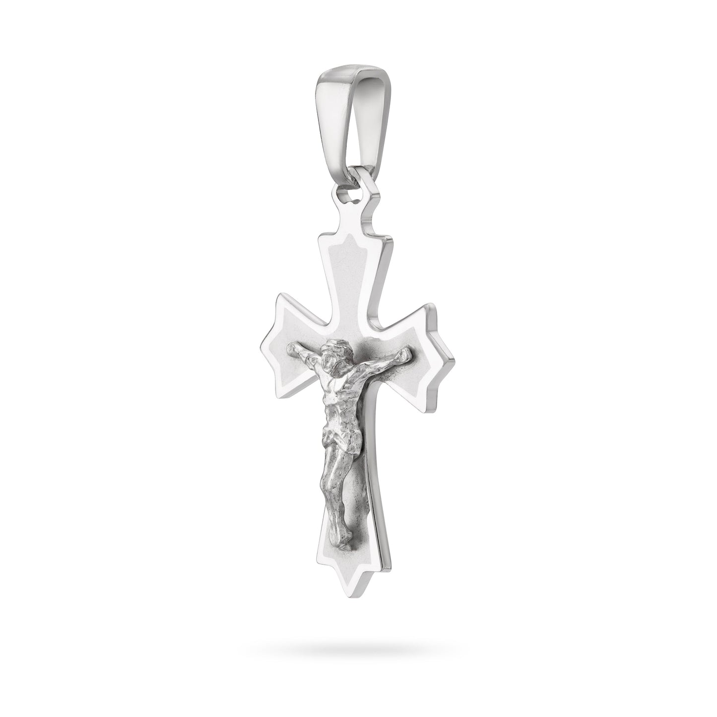 MONDO CATTOLICO ROMA 30 mm (1.18 in) Sterling Silver Satin Finish Budded Crucifix Pendant