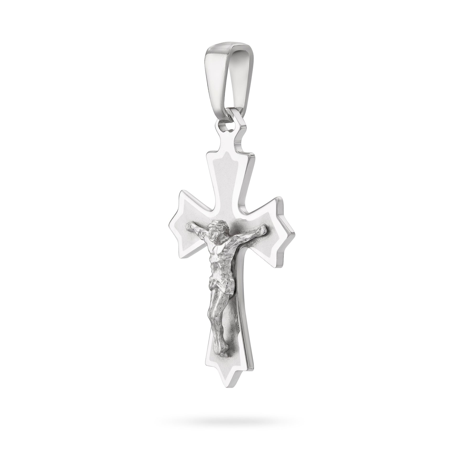 MONDO CATTOLICO ROMA 30 mm (1.18 in) Sterling Silver Satin Finish Budded Crucifix Pendant