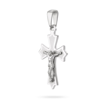 MONDO CATTOLICO ROMA 30 mm (1.18 in) Sterling Silver Satin Finish Budded Crucifix Pendant