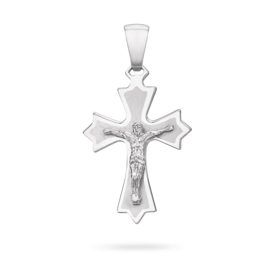 MONDO CATTOLICO ROMA 30 mm (1.18 in) Sterling Silver Satin Finish Budded Crucifix Pendant