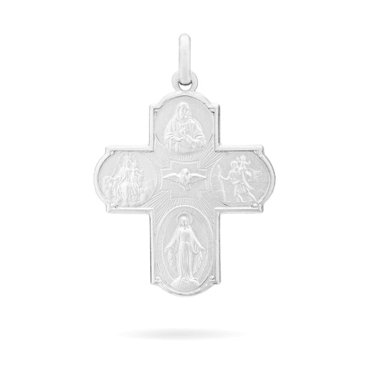 MONDO CATTOLICO Sterling Silver Scapular Four Way Cross Medal with St. Peter Basilica
