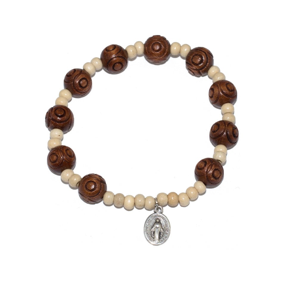 MONDO CATTOLICO Prayer Beads Stretch Wooden Rosary Bracelet